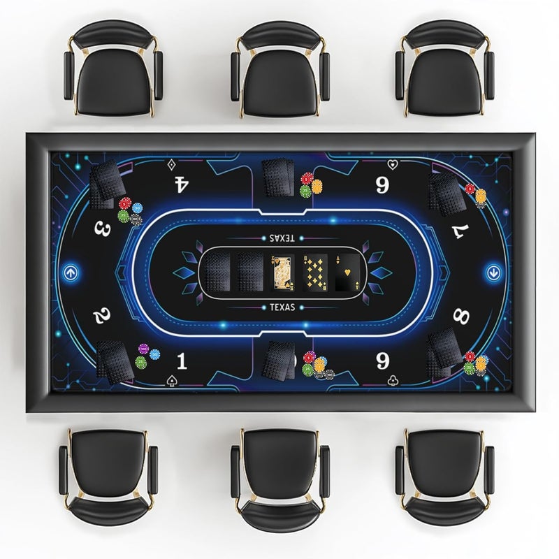 AQQA 70 x 35 Inch Poker Mat, 8-10 Players Texas Hold'em Poker Rubber Mat Poker Topper for Tables, Table Top Mat with Playing Cards - Deluxe Playing mat for Casino Night - Image 1